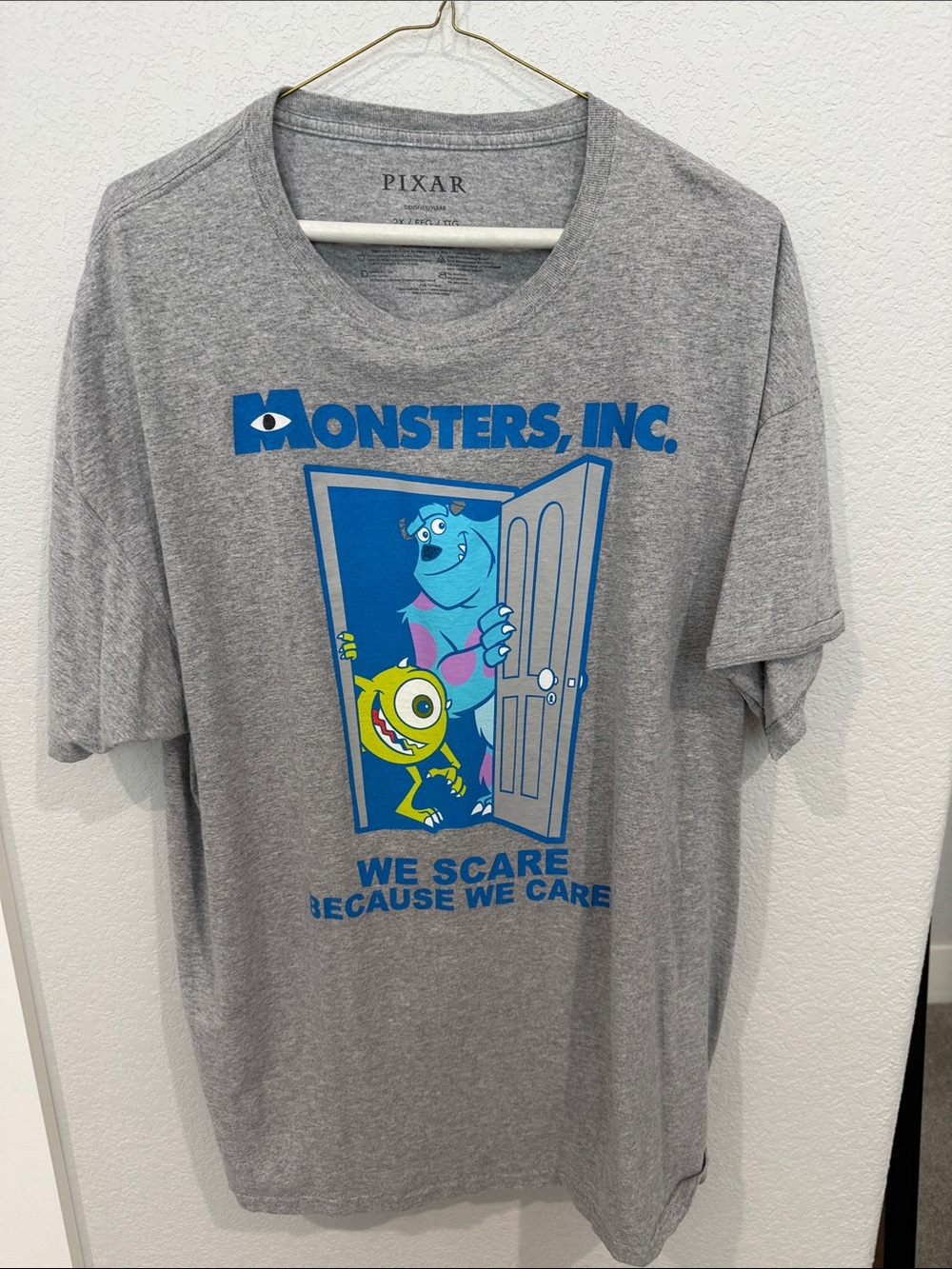 Pixar Monsters, Inc. Men's Gray Graphic Tee - Blue Print